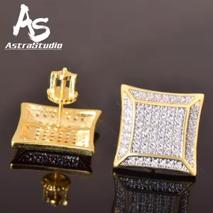 AstraStudio -  14MM Big Square Stud Earring Iced Out Cubic Zirconia Women Screw/Push Men Earrings Hip Hop Jewelry Fashion Gift Valentine's Day Gift for Men & Women & Boy & Girl Mothers' Day Gift #Springtok