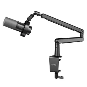 FIFINE K688 Podcast Microphone and Low Profile Arm Stand Bundle, XLR/USB Dynamic Recording PC Mic for Vocal Streaming Set with Metal Boom Arm, Mute Button, Headphones Jack for Gaming Studio