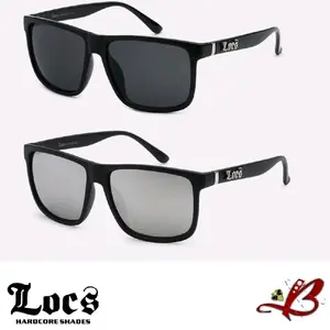 Locs Menace Hardcore Street Shades Glossy Black Finish Classic Gangster Oversized Rectangular Full Rim Sunglasses Black With Silver Accent Unisex Vintage Retro Modern UV Protective Eyewear | Genuine Original Authentic Classic Locs