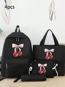 Girls' Backpacks Cartoon Bow Cherry Print Large Capacity Laptop Bag School Bags Bookbag Lightweight Travel Daily Use Unisex