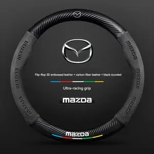 For Mazda 3 5 6 SKYACTIV Axela Atenza CX30 CX5 CX8 CX9 MX5 RX8 RX7 BT50 Carbon fiber Suede Car Steering Wheel Cover Accessories