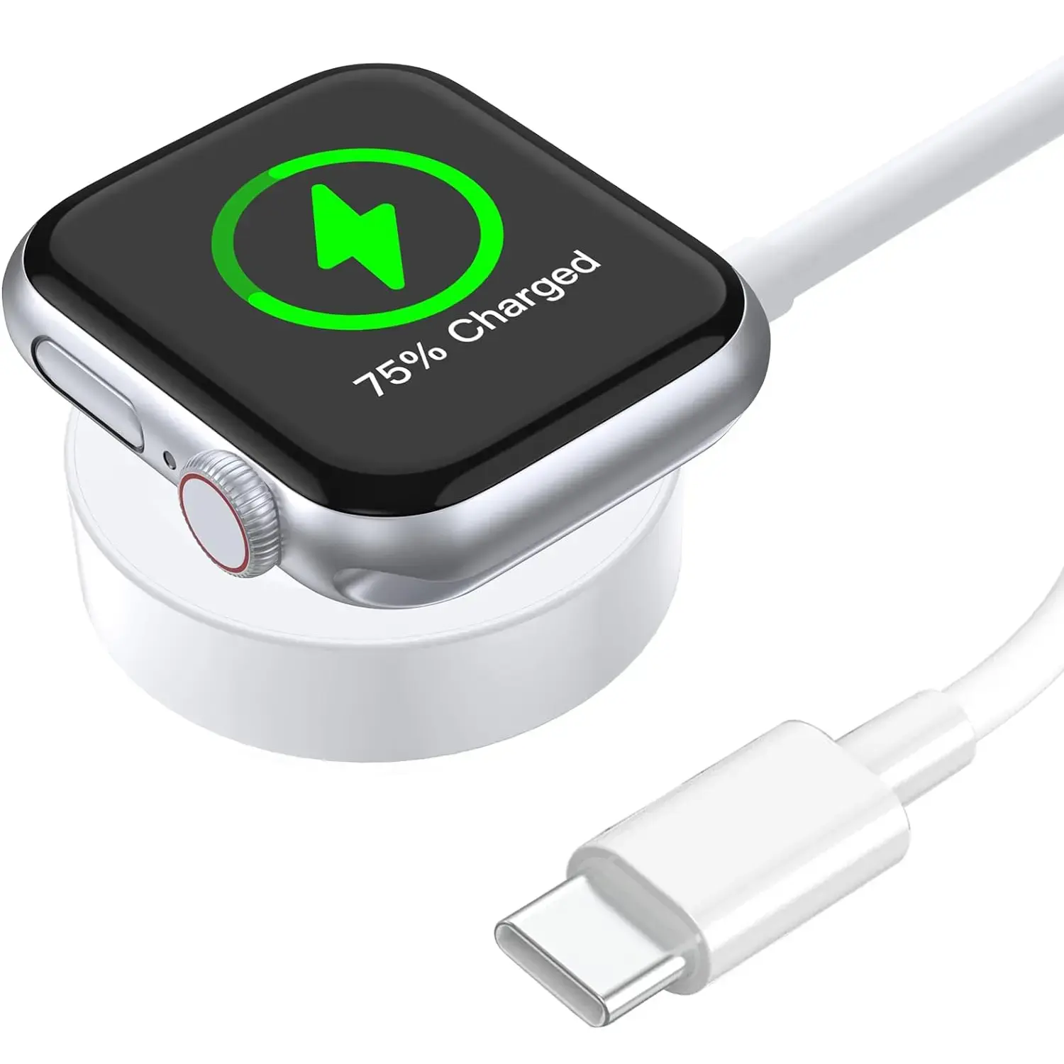 USB-C Magnetic Wireless Smart Watch Charger Cable, 5W Max 1M Braided Wearable Accessory Cord (No Power Port Adapter), White, Compatible with Apple Watch Ultra 3/2/1, Series 3-11, SE/SE2/SE3