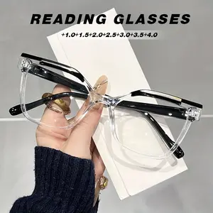 High-end fashion large-frame transparent color-block dopamine color Reading Eyeglasses reading glasses, anti-blue light presbyopic glasses, suitable for reading books, working watching computers, and reading instructions, the best choice for parents