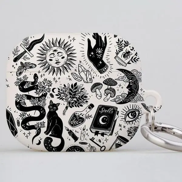 Witchy Things AirPod Case: Art by Serena Archetti Design, Moon, Cat Apple AirPod Pro Gen 1, 2, 3, Airpod Max