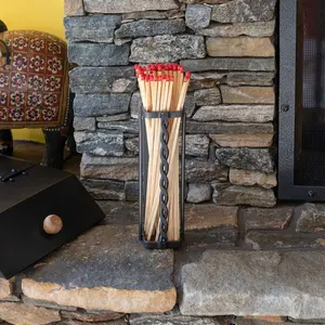 Wrought Iron Fireplace Long Match Holder - Lighter for Versatile Use