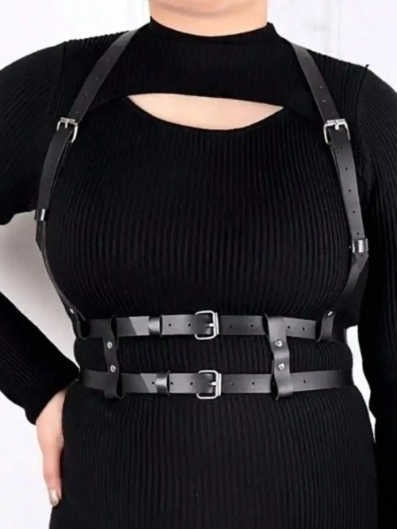 Women's Punk Style Faux Leather Trendy Belt, Adjustable Gothic Chest Strap with Rivet Details, Perfect for Casual, Dates & Parties, Punk Fashion Belt, Rivet Decorated Belt, Adjustable Belts