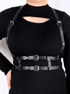 Women's Punk Style Faux Leather Trendy Belt, Adjustable Gothic Chest Strap with Rivet Details, Perfect for Casual, Dates & Parties