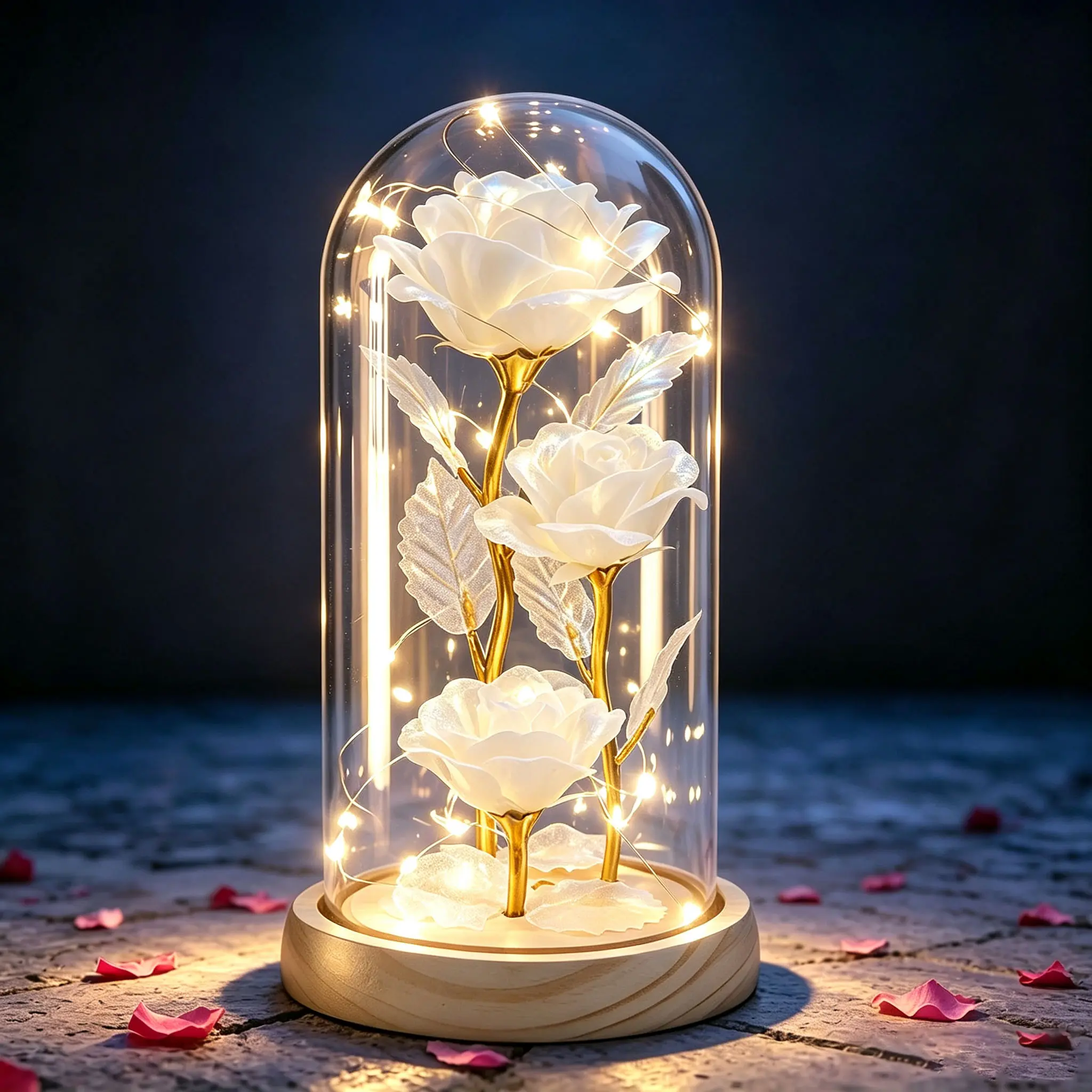 LED Glitter White Everlasting Rose Flower in Dome,Eternal Romantic Creative Gift for Women - Valentine's, Mother's Day , Birthday, Christmas Gift for Her, Wife, Mom, Girlfriend, Love, Friendship Perfect gift Surprise Idea