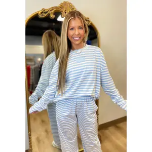 E Squared Striped Loose Long Sleeve Blue