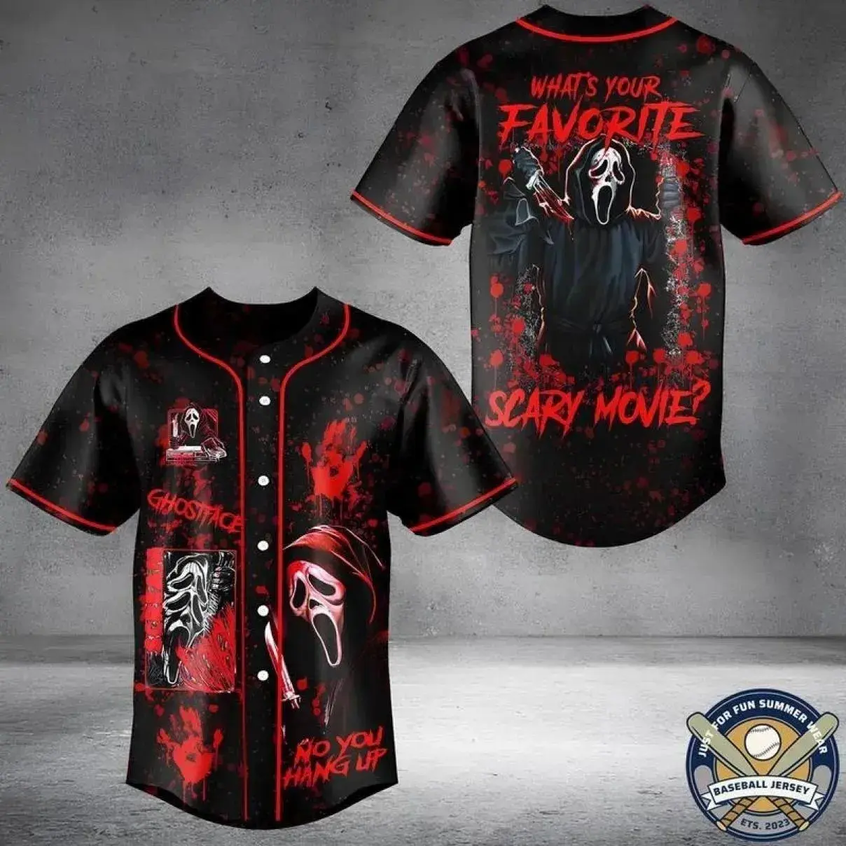 Ghostface Inspired Vintage 90s Baseball Jersey – Horror Style Button Up Shirt for Men Women