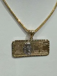 14K Gold Two-Tone $100 Bill Money Pendant.