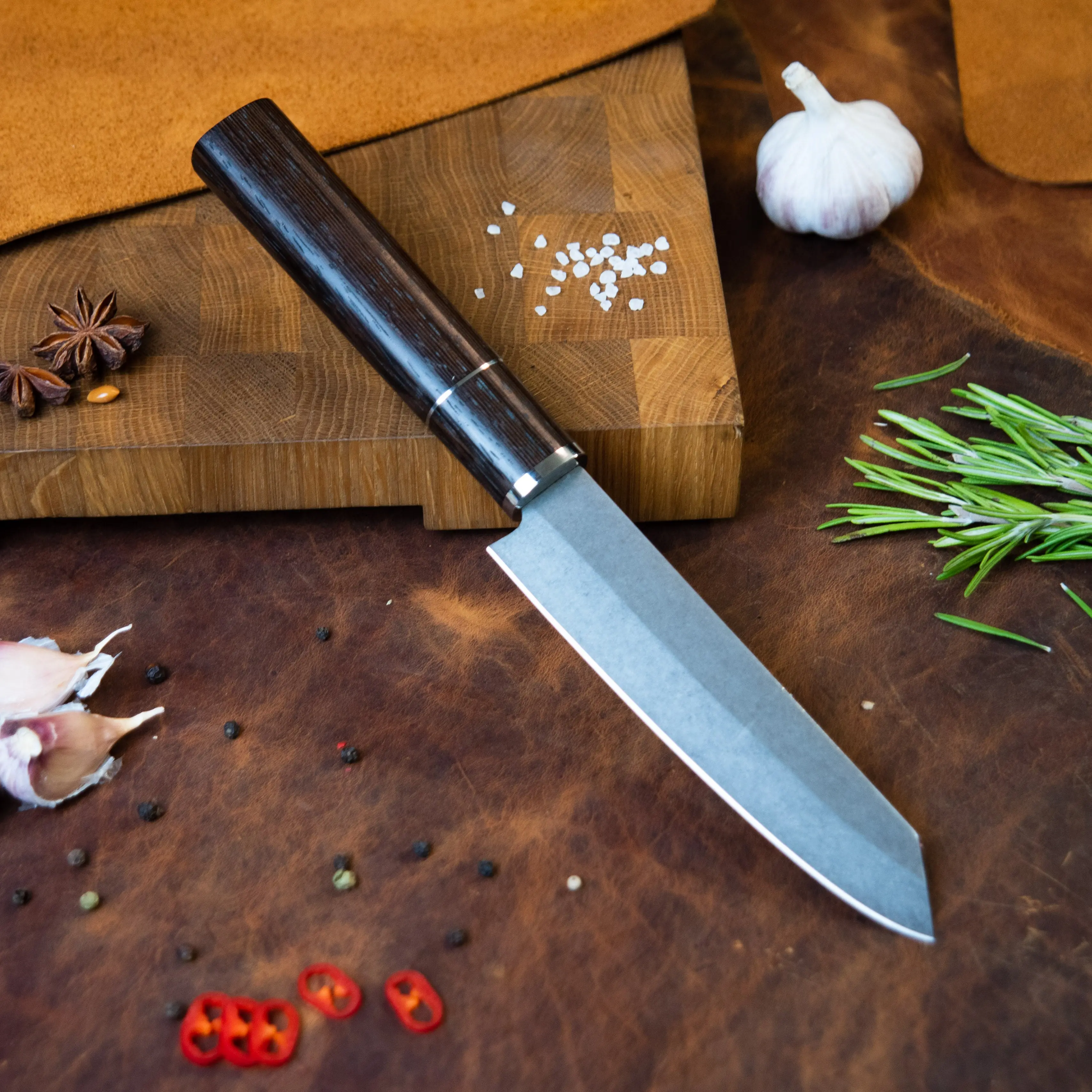 Handcrafted Santoku Kitchen Knife - Durable Steel Blade (140mm), Wenge Wooden Balanced Grip Handle, 149g, Personalized Engrave Available, All-Purpose for Meat Prep & Cooking Enthusiasts' Home Use, Essential Kitchenware