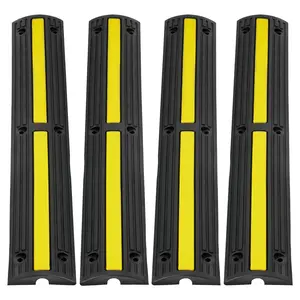 【DealsForYouDays】Neon 1-Channel Cable Protector Ramp, 4-Pack Heavy-Duty Rubber Speed Bumps (3.28 ft, 18000 lbs/Axle Capacity) with Hoses & Expansion Screws, Floor Wire Cover for Residential Areas, Gardens