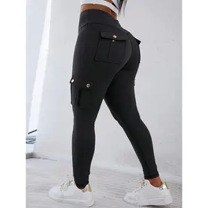 Butt Lifting Leggings With Flap Pockets High Waist Tummy Control Workout Cargo Pants