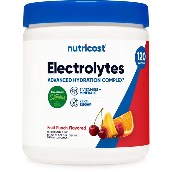 Nutricost Sugar-Free Electrolyte Complex Dietary Supplement Drink Mix Powder, with Vitamin C, Fruit Punch Flavor, 120 Servings, for Fitness Support, Zero Sugar