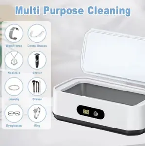 Ru Ultrasonic Cleaner Machine 304 Stainless Steel Tank Sonic Cleaning Device for Eyeglasses Rings Watch Bands Dentures Retainers Coins Makeup Tools and Small Metal Parts Home and Travel Use