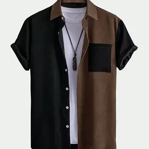 Men'S New Summer Short-Sleeve Corduroy Patchwork Shirt