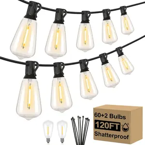 120FT Outdoor String Lights Waterproof, ST38 Patio Lights with 62 Shatterproof Vintage Edison Bulbs, 2700K Dimmable LED Outside lights String, Connectable Hanging Lights for Porch Yard Garden Balcony