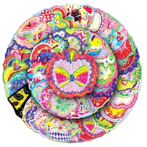 50 Pcs Laser Original Hand-Drawn Energy Apple Stickers, Fruit Holographic Flash Multi-Dopamine Computer Phone Case Stickers