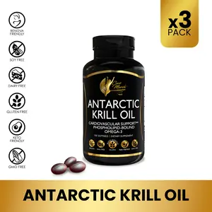 3 Bottles of Coco March N.M.D Antarctic Krill Oil Omega-3 Dietary Supplement, Essential Fatty Acids Supplement for Adults, DHA EPA - 300 Softgel Capsules per Pack