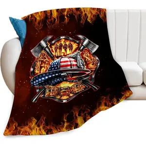 Double-Sided Lightweight Flannel Blanket - Soft Warm Breathable, Insulated Thermal Oversized Throw, Modern Firefighter-Themed Plush Bedding for Couch, Fireman Gift for Men, Breathable Blanket, Soft Warm Blanket