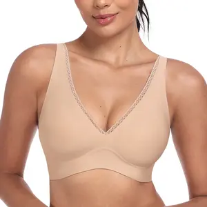 HSIA Echo AirFlow Breathable Deep V Bra Seamless Plunge Push Up Wireless Comfortable Supportive T-Shirt Bra No Underwire Jelly Gel W-Shape Support Elegance Lace Trim 4-Way Stretch Soft Fabric Smoothing Invisible Adjustable Straps U-Back Shaping