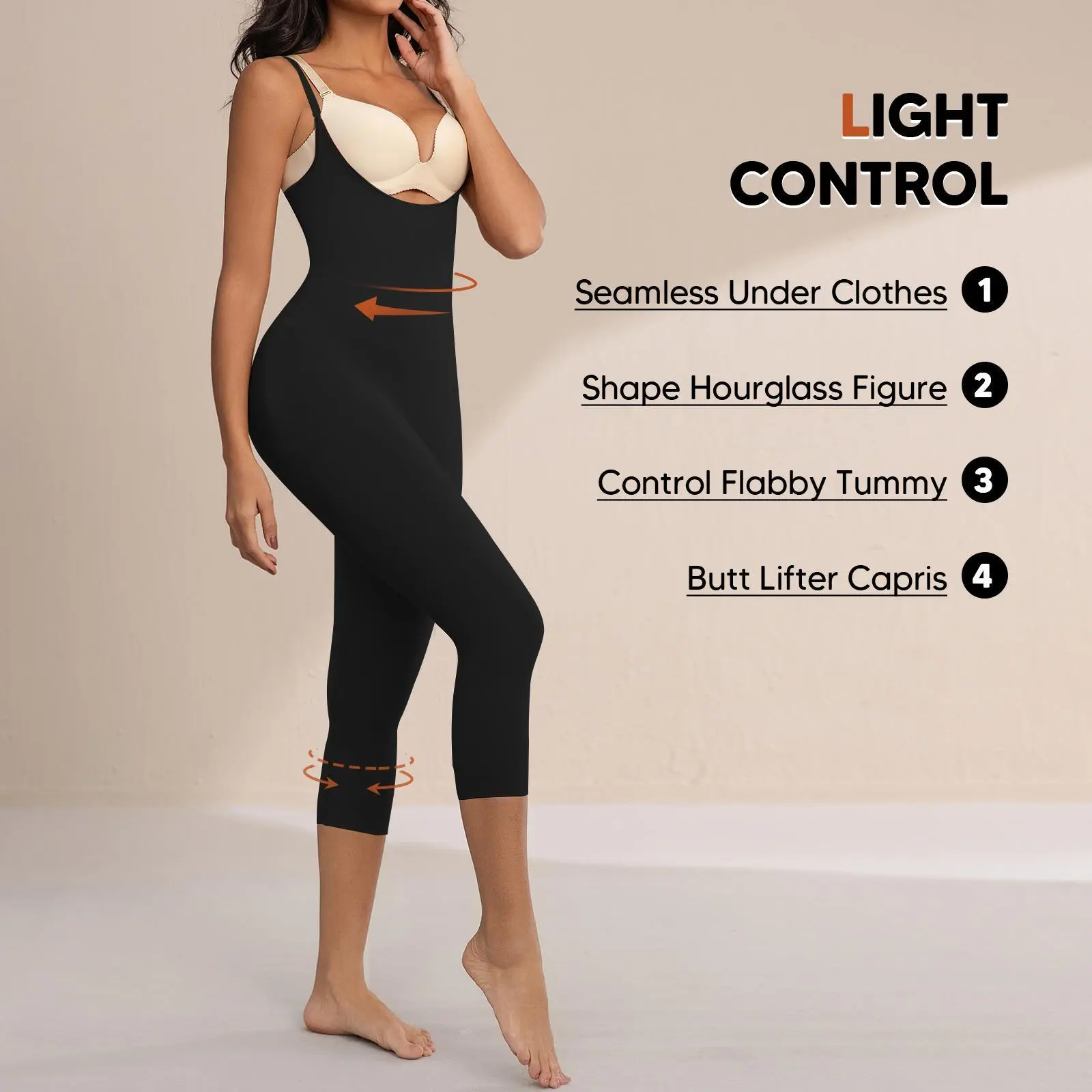 Seamless 3-in-1 Shapewear Bodysuit | Open Bust Tummy Control & Butt Lift | Adjustable Straps Capri Length Body Shaper