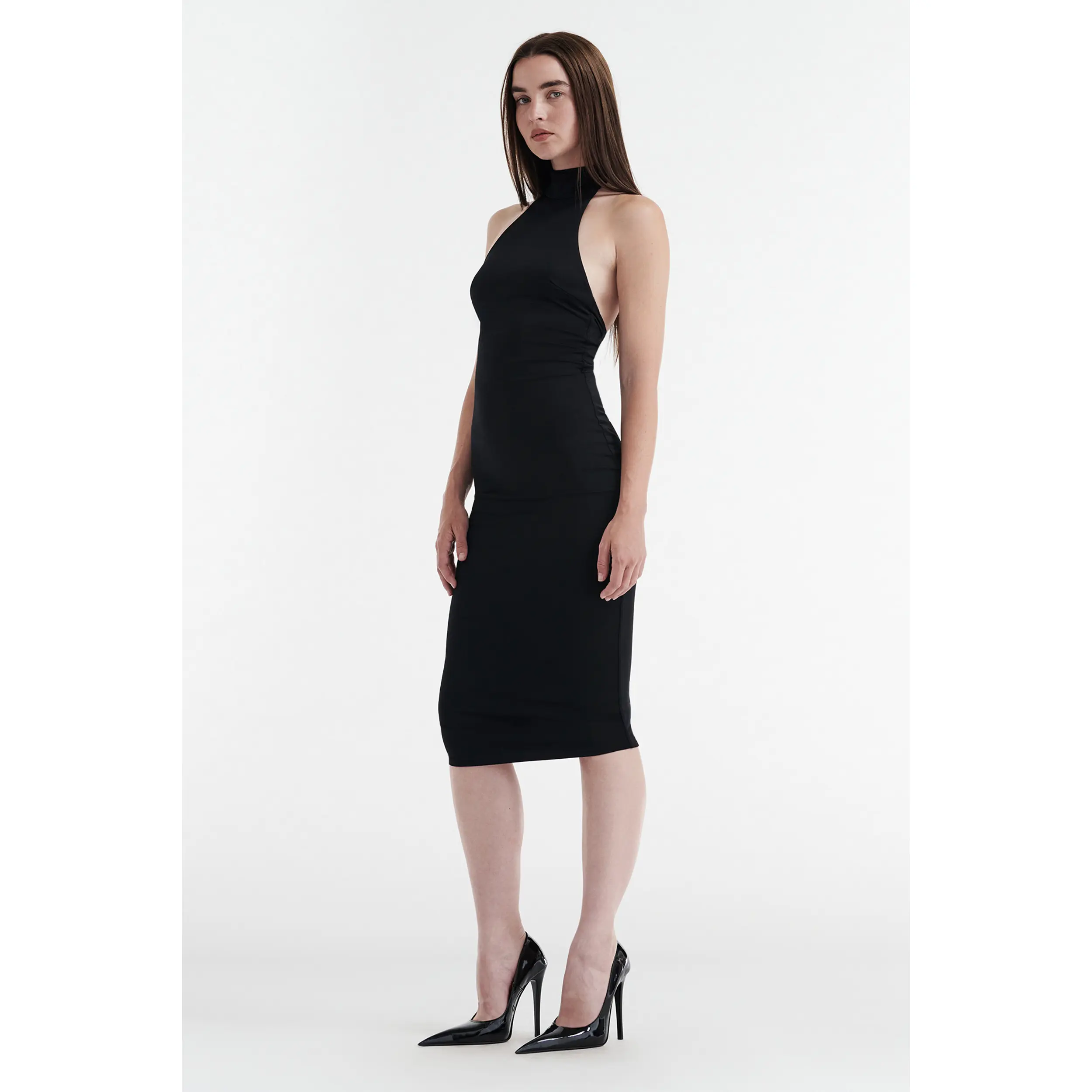 CLEO HALTER TIE MIDI DRESS - BLACK