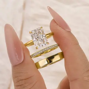 Maxine CZ 4.5ct Radiant Cut 3PC Engagement Ring Set 3PC,Bridal Ring Set,5A Cubic Zirconia Women's Ring Jewelry,Wedding Ring Set for Daily,Travel,Proposal,Birthday,Anniversary