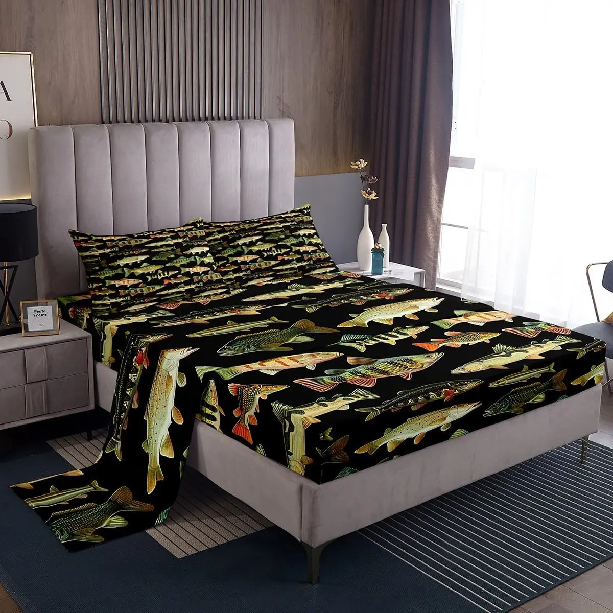 Feelyou Vintage Pike Bedding Set - Bedding Supplies with Deep Pocket Fitted Sheet, Breathable Fishing-Inspired Linens for Kids