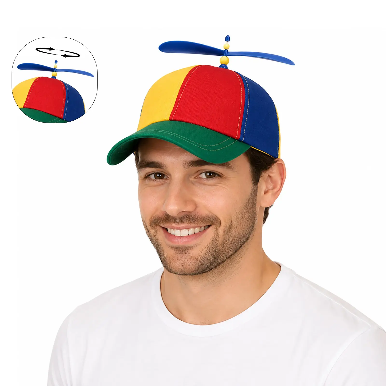 Colorful Propeller Baseball Cap, Spinning Top Novelty Party Hat, Birthday Party Hats, Adjustable Back Strap, Fun Carnival Headwear, Funny Hat, Small & Large Sizes