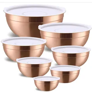Luxury Rose Gold Mixing Bowls - 7-Piece Stainless Steel Set with Lids for Baking Prep & Storage Stackable Stylish BPA-Free Airtight Lids Non-Slip Base