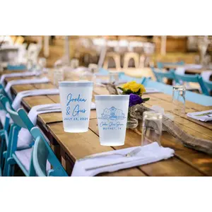 Rustic Wedding Design Frosted Shatterproof Personalized Wedding Plastic Cups