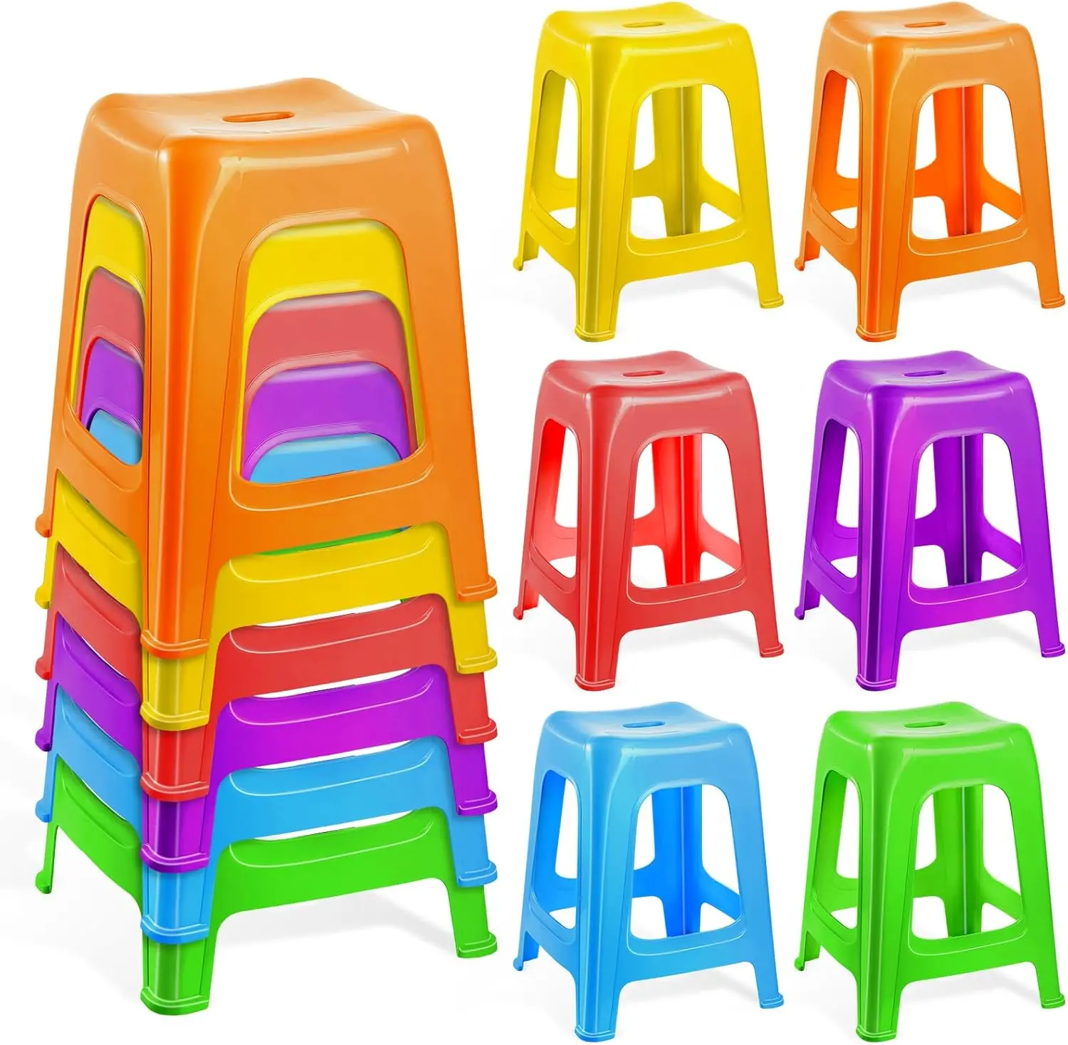 6 Pack Stackable Classroom Stools 18.9 Inch Plastic Nesting Stools Space Saving Portable Backless Bar Stool Flexible Seating Decorative Chairs for Students Home Office School Classroom