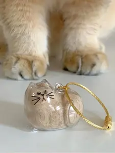 1pc Cute Cartoon Kitten Keychain, Keychain Kawaii, Transparent Oval Key Pendant, Cat Hair Storage Box, No Batteries Required, Suitable For Novel Gifts For Cat Lovers, Pet Owners