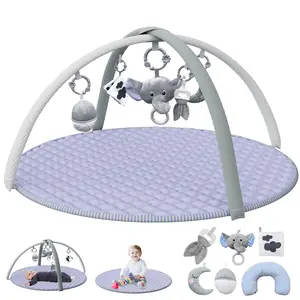 BabyBond Baby Play Gym Mat, Tummy Time Mat with 5 Detachable Sensory Toys & U-Shaped Pillow | Infant Motor Skill Development, Easy Install & Clean Activity Mat for 0-24 Months, Lavender Purple