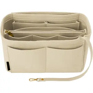 Purse Organizer Insert for Handbags, Softened Felt Bag Insert Organizer for Tote, Compatible with LV, Coach, MK, Kate Spade, Goyard, Longchamp (Beige, Medium)