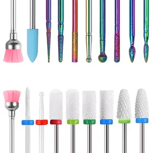 19Pcs Mixed Nail Drill Bits Set with Storage Box, Colorful Diamond Ceramic & Tungsten Carbide Rotary Grinding Heads with Cleaning Brush, Professional Manicure Pedicure Tools for Acrylic Gel Nail Removal Cuticle Clean Salon Home Use