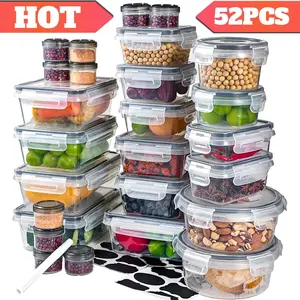 52/58 PCS Airtight Food Storage Set (26 Containers & Lids) with 2 Sets of Assembled Utensils, BPA-Free, Leakproof, Microwave-Safe, Square Containers for Kitchen Organization, Fruit & Snack Storage