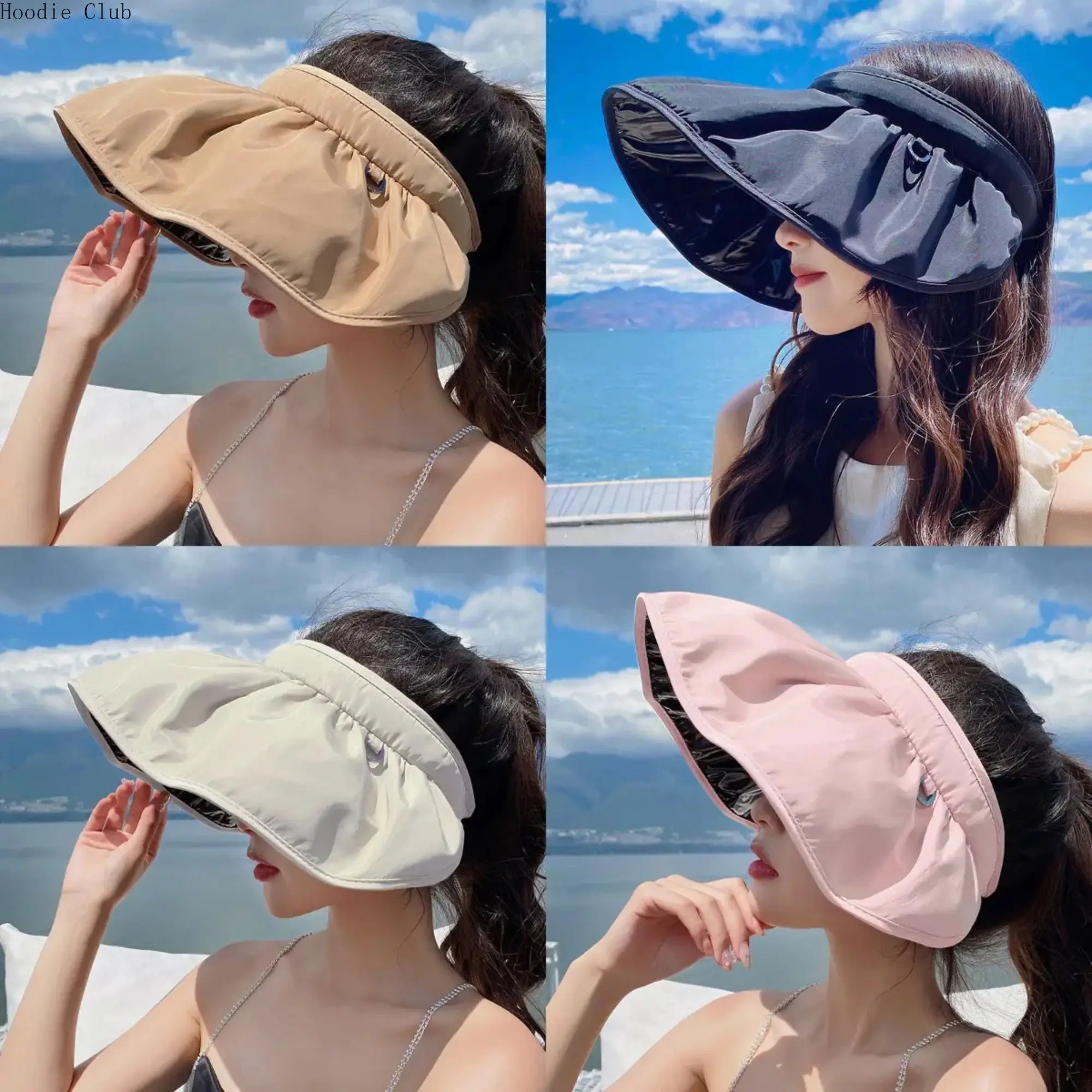 UV Protection Sports & Outdoor Hat for Women, Open-Top Sun Visor with Wide Brim, Foldable Lightweight Rubber Design for Beach & Cycling, Sun Bucket Hat, Uv Protection Sports & Outdoor Hats