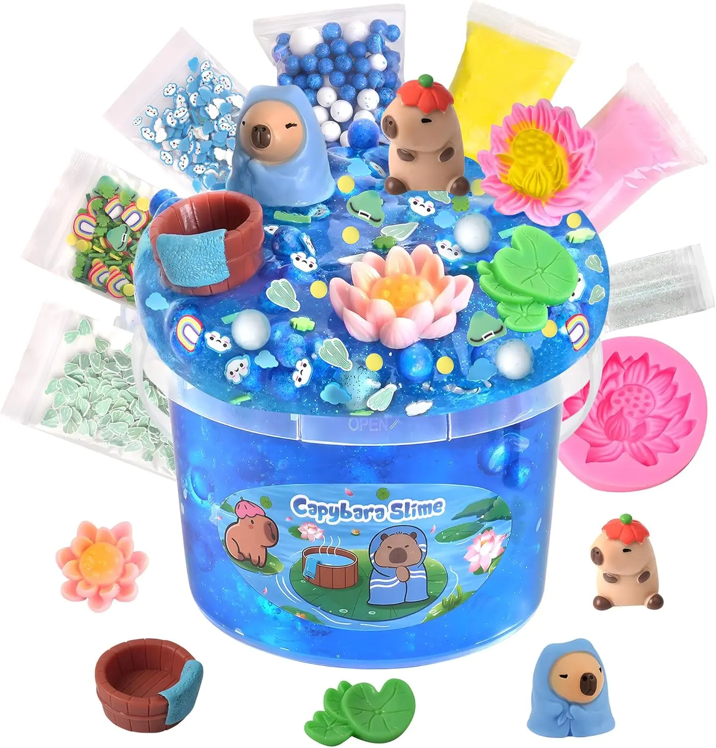 Capybara Slime Kit 10oz, Big Clear Slime Bucket for Kids 8-12 with 8 Packs Add-ins (Including Clay), Soft and Non-Sticky Kids Slime Toys, ASMR, Perfect Birthday Easter Gifts for Boys Girls
