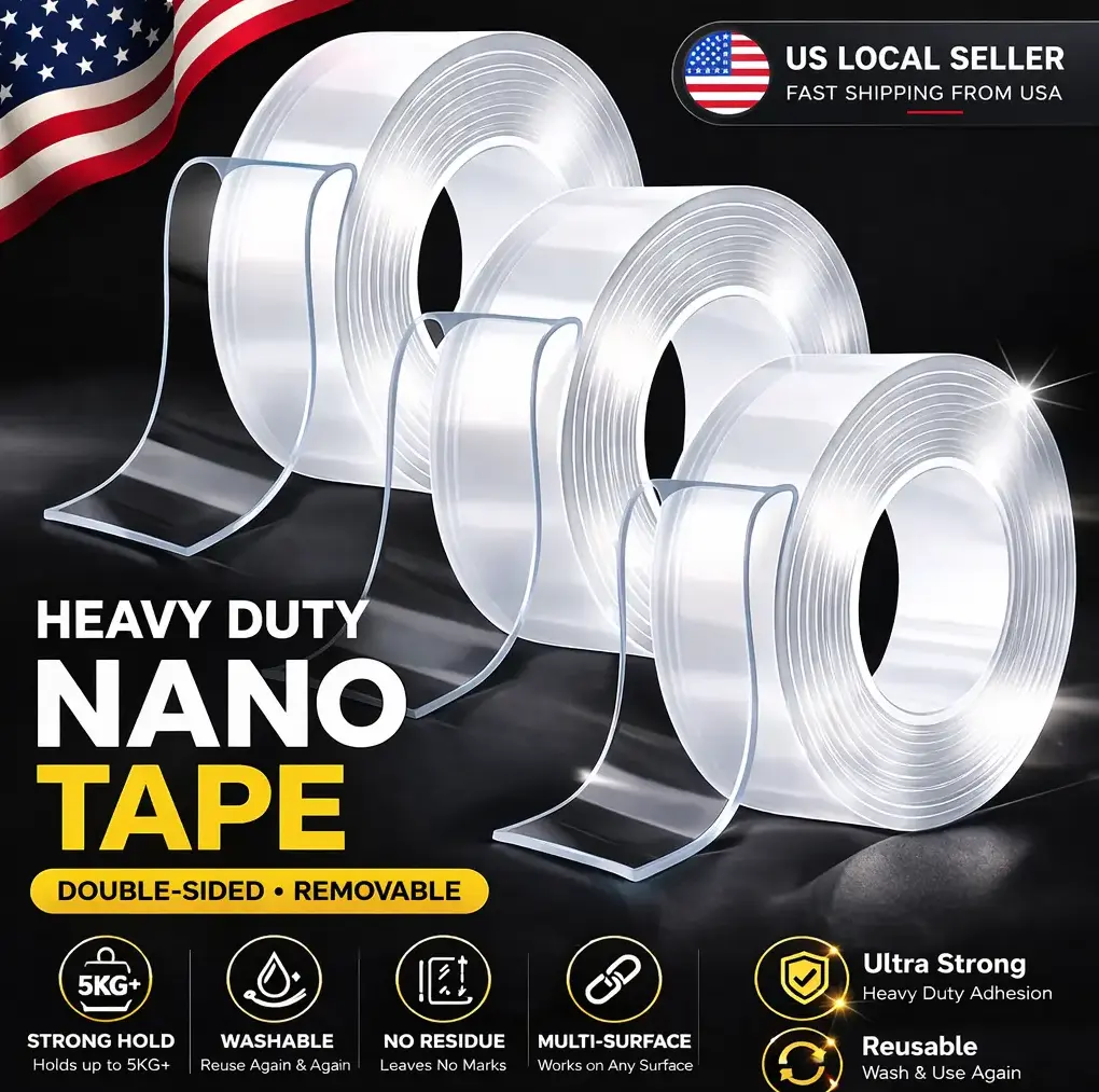 10.5ft Heavy-Duty Transparent Nano Self-Adhesive Double-Sided Invisible Mounting Tape (2026 Upgrade), Renter-Safe Multi-Surfaces Tape for Decorating, Home & Dorm Room Marble Household Items, Residue-Free Washable Stretchable Rolls