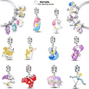 Luminous Twelve Constellation Birthday Gift Charms 925 Silver Aquarius Virgo Fit Original Bracelets Dangle Cha Beads DIY Jewelry