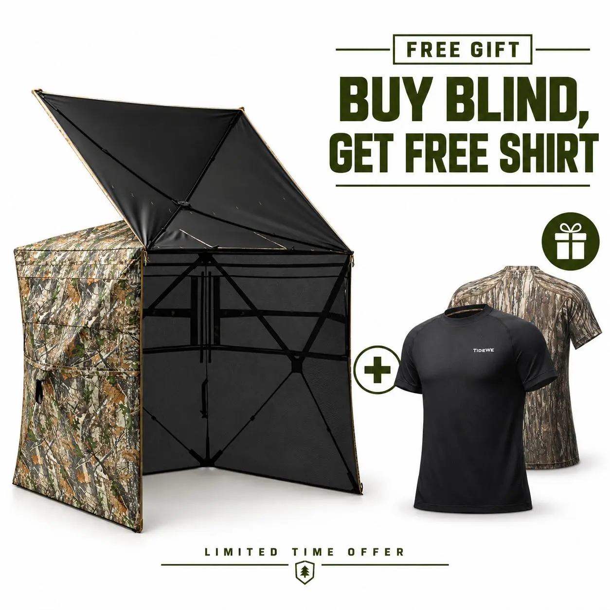 TIDEWE Hunting Blind See Through with Carrying Bag, 2-3 Person Pop Up Ground Blinds 270 Degree, Portable Resilient Hunting Tent for Deer & Turkey Hunting Camouflage Sliding Windows #Dealsforyoudays