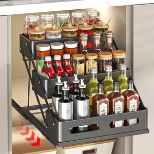 Pull Out Spice Rack Organizer for Pantry, 3 Tier Spice Organizer for Cabinet, Height Adjustable Spice Racks, Heavy Duty Vertical Spice Shelf for Seasoning Organizer for Kitchen