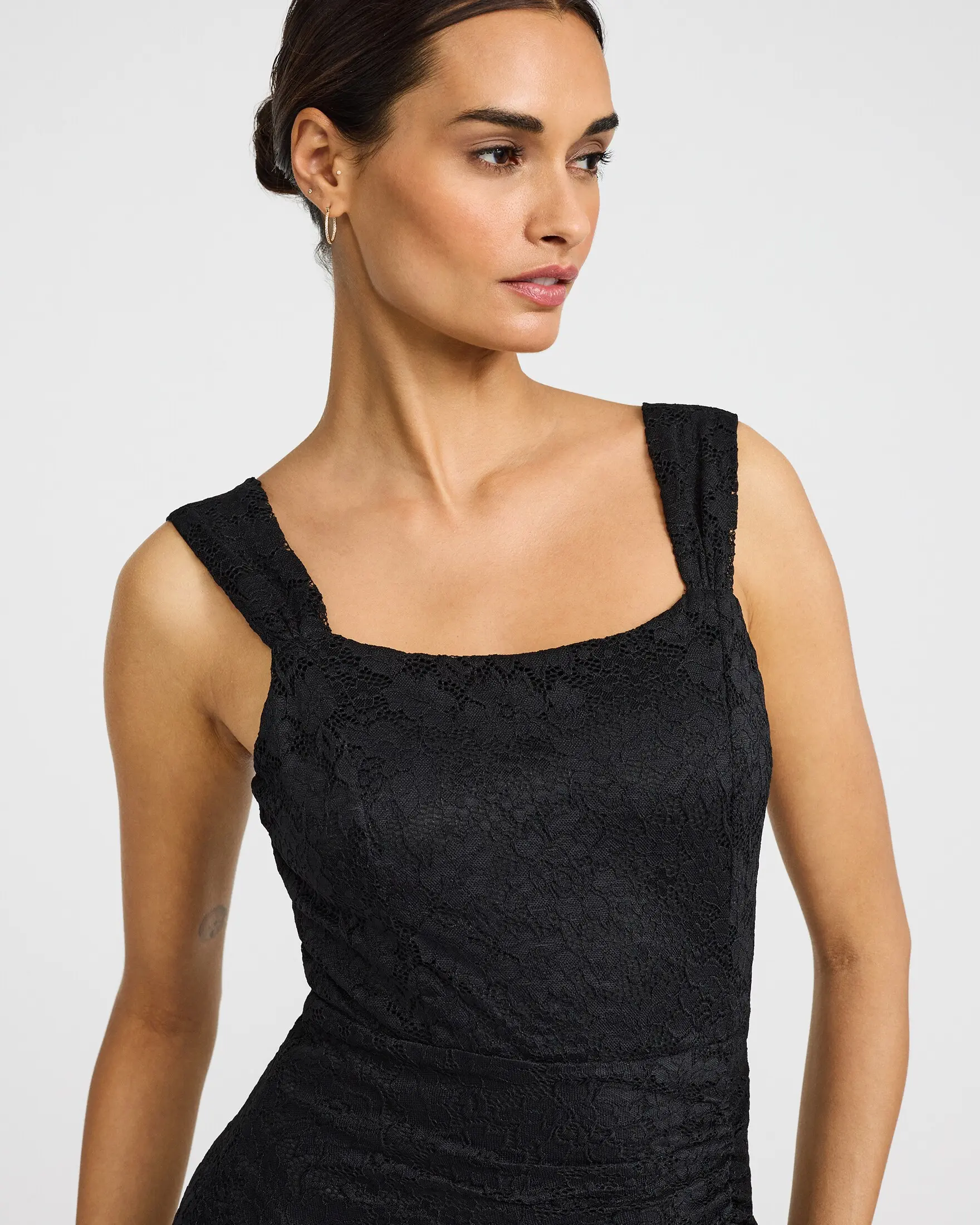 Express Lace Scoop Neck Sleeveless Ruched High-Low Maxi Dress - TikTok Shop