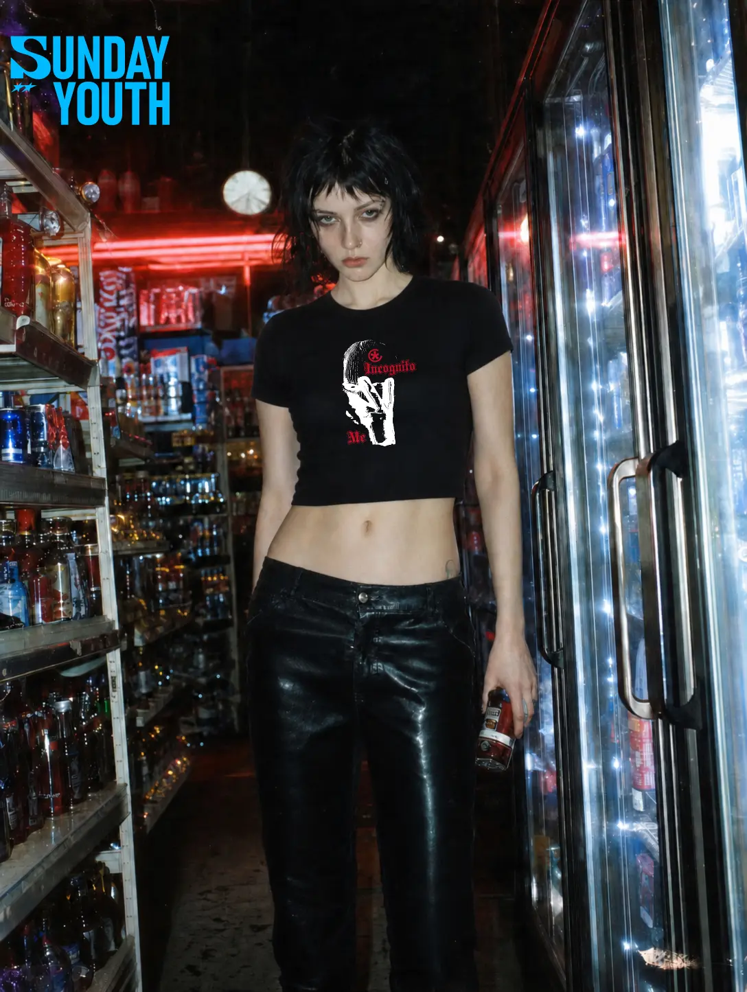 Women's Incognito Me Graphic Crop Tee | Gothic Grunge Baby T-Shirt | Alternative Y2K Slim Fit Streetwear Top