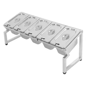 Stainless Steel 5 Pan Adjustable Spice Rack Organizer with Lids for Kitchen Countertop Tabletop Storage Spices Herbs Snacks Dips Nuts Modern Home Restaurant Use Silver Durable Dishwasher Safe