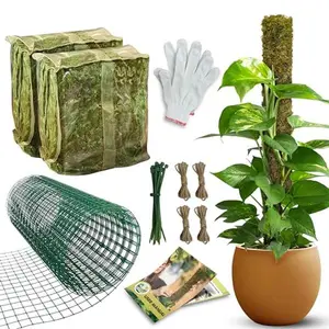 DIY Moss Pole Kit, Metal Moss Pole for Plant Monstera, Pothos, Philodendron, 1pc 8.6’’ x 6.5 ft Wire Moss Pole Mesh with Forest Moss, Cable Zip Ties, Gloves