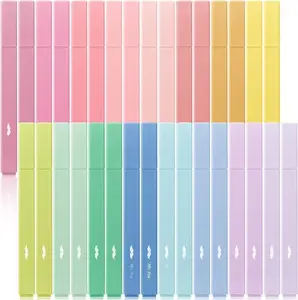 Aesthetic Chisel Tip Highlighters, 32-Pack Pastel Assorted Set, Consistent Streak-Free Coverage for Color-Coding & Organization, Broad Bold Highlights for Artists & School Supplies